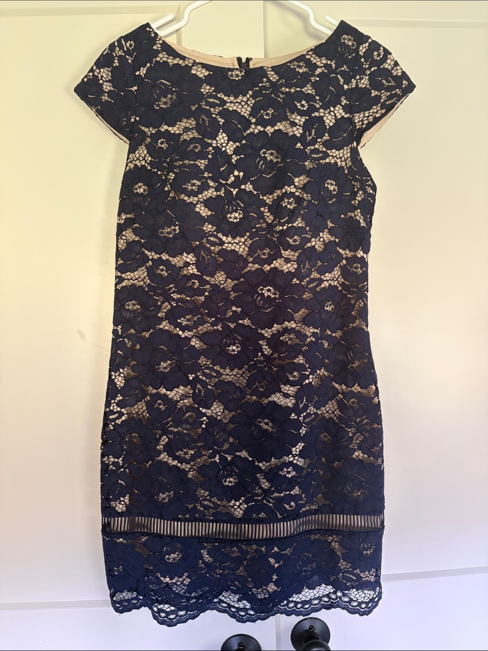 Vince Camuto Navy Lace Dress with Nude Underlay